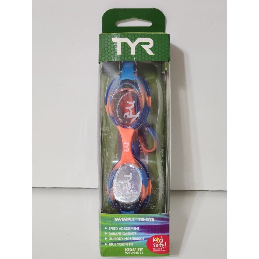 TYR Swimple Tie Dye Kids Fit and Safe 3+ Swimming Goggles Orange/Blue